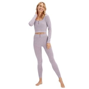 Fabletics Cable Knit Set Womens XS Leggings Long Sleeve Top Plum Waffle Leisure